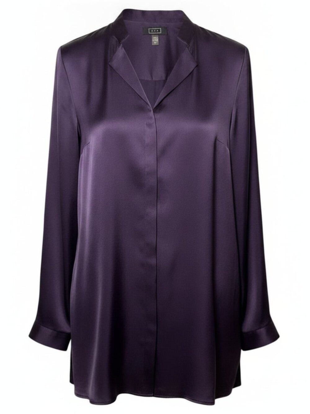 AYR Purple Satin Collarless V-Neck Tunic Blouse Size XS